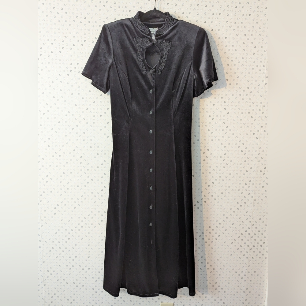 🖤 Vintage 12 Dress Fashion Bug Velour Maxi Shoulder Pads Embroidery